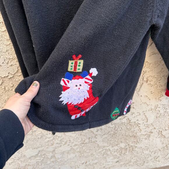 VTG Tiara International Santa Clause Embroidered Christmas Cardigan Sweater XL - Picture 5 of 5